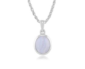 Classic Oval Blue Lace Agate Bezel Set Pendant in 925 Sterling Silver