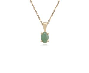 Classic Oval Green Jade Single Stone Pendant in 9ct Yellow Gold