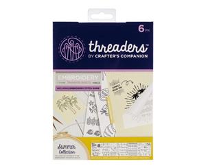 Crafters Companion Threaders Embroidery Transfer Sheets Summer Collection 8 inch X8 inch 6 pack