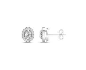 De Couer 9KT White Gold Oval Diamond Halo Stud Earrings (1/3CT TDW H-I Color I2 Clarity)