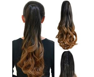 Deluxe Ombre Darkbrown Ponytail Ribbon Clamp Wavy 20" Hair Extension 06