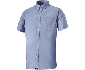 Dickies Mens Premium Short Sleeve Tailored Cotton Shirt - Blue