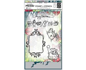 Dina Wakley Media Clear Stamps & Stencil Set-Scribbly Vintage Holiday