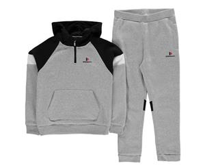 Donnay Kids Hooded Sweat Fleece Tracksuits Junior Boys Kangaroo Pocket - Grey M/Blk