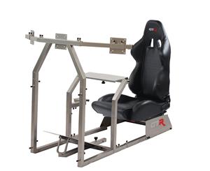 GTR Simulator GTAF Model Silver with Black Real Racing Seat Driving Simulator Cockpit with Gear Shifter Mount and Triple or Single Monitor Mount