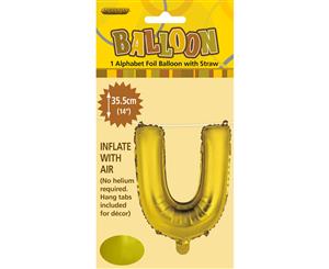 Gold U Alphabet Foil Balloon 35cm