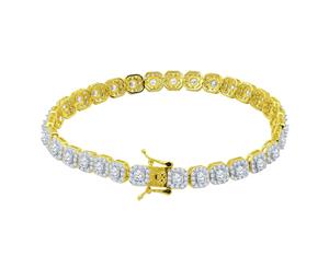 Iced Out 925 Sterling Silver Tennis Bracelet - CLUSTER 6mm - Gold