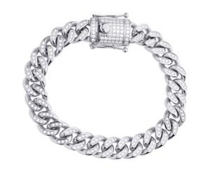 Iced Out Stainless Steel Miami Cuban Bracelet - 12mm - Silver