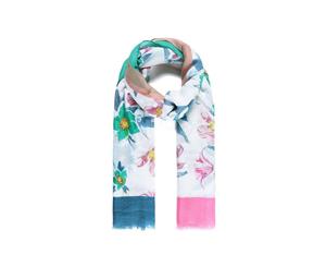 Intrigue Womens/Ladies Floral Sparkle Glitter Print Scarf (White/Blue/Pink) - JW904