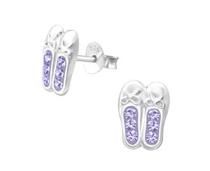 Kids Sterling Silver Ballerina Shoes Violet Ear Studs