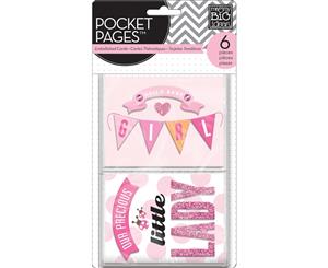 Me & My Big Ideas Pocket Pages Themed Embellished Cards 6/Pk-Hello Baby Girl