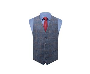 Moon Mens Large Blue Check Tweed Vest Regular Fit 100% Wool