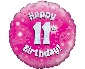 Oaktree 18 Inch Happy 11Th Birthday Pink Holographic Balloon (Pink/Silver) - SG4182