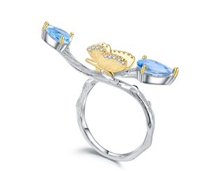 Olivia Yip - A Beautiful Butterfly With Blue Gems Women's Ring