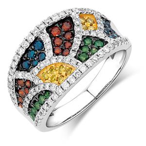 Online Exclusive - Ring with 1.23 Carat TW of Enhanced Multi-Coloured Diamonds in 10ct White Gold