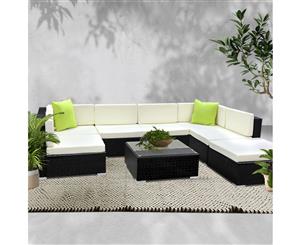 Outdoor Sofa Set Lounge Setting Furniture Patio Table Wicker Garden Black Rattan w/ Cushions Pillows Gardeon 8PC