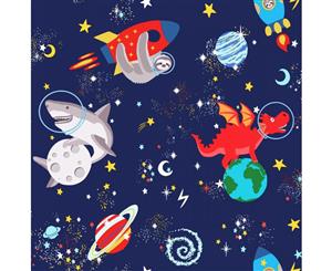 Over the Rainbow Space Animals Glow in the Dark Wallpaper Navy (90922)