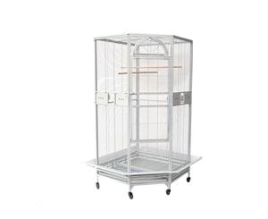 Parrot Escape Jumbo Corner Bird Cage with Seed Skirt White Vein