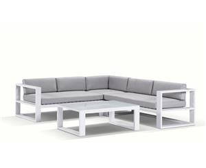 Santorini Package A In White With Textured Grey Cushions - White with Olefin Grey - Outdoor Aluminium Lounges