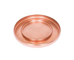 Set of 2 LENNOX Round 40 and 60cm Wide Serving Trays - Hammered Antique Copper Finish