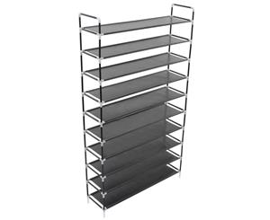 Shoe Rack with 10 Shelves Metal and Non-woven Fabric Black Organiser