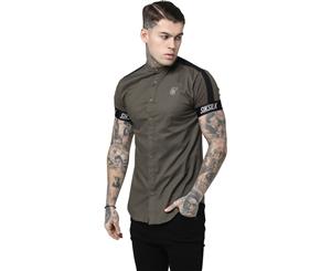 Sik Silk Men's Tech Tape Grandad Short Sleeve Shirt Khaki