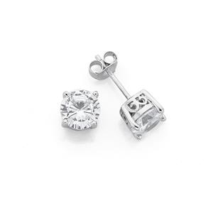 Silver 7mm Cubic Zirconia Studs With Scroll Work