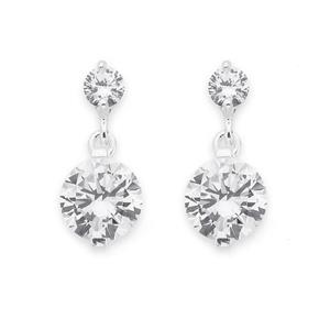 Silver Large CZ Drop On CZ Stud Earrings