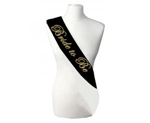 Single Layer Black With Gold Satin Bride To Be Night Party Text Sash Banner 160cm x 80cm x 10cm