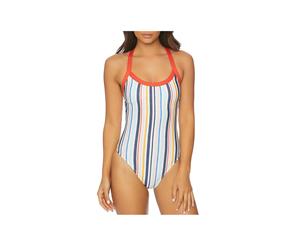 Splendid Womens Gray Malin Striped Summer One-Piece Swimsuit