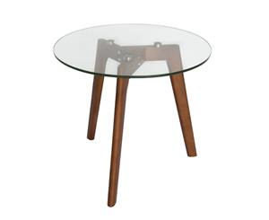 Stad Round Glass Side Table - Walnut