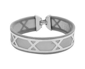 Sterling Silver Multiple Letter X Around Mesh Bracelet 7.5" - White