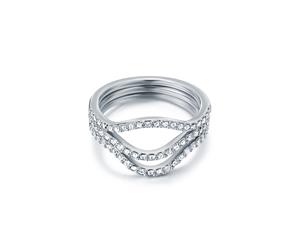 Wave Stackable Ring Set with Swarovski Crystals Rhodium Plated