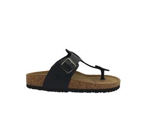 WildSole Dusty Ladies Comfort Cork Footbed Thong Buckle Slide Sandal - Black