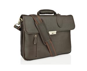 Woodland Leather Large Brown Satchel Briefcase Flap Over 15.0" Single Front Pocket