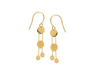 14K Yellow Gold Shiny Drop Round Discs Earrings - Yellow