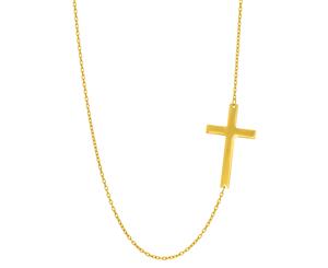 14k Gold Sideways Cross Pendant Necklace 18" - Yellow