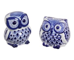 16/12cm Blue Set of 2 Willow Athena Owl Ceramic Home Decor Piece