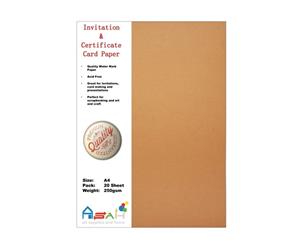 20pce Watermark Certificate / Invitation Card Paper 250gsm A4 Acid Free - Orange
