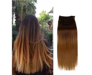 22" Two Tone Ombre High Grade Synthetic Hair Brown Straight 7Piece 16Clips 05