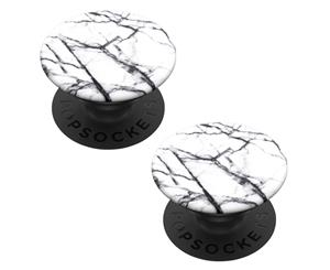 2PK PopSockets Universal Swappable Holder Dove White Marble w/ Base for Phones