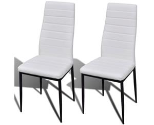 2x Dining Chair White Artificial Leather Slim Line Kitchen Room Seat