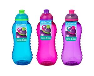 3 Sistema 330ml Twist n Sip Drink Bottles Blue Pink Purple