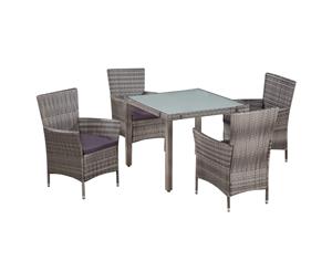 5 Pieces Outdoor Dining Set with Cushions Poly Rattan Grey Lounge Set