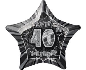 50cm Glitz Black And Silver 40th Birthday Star Foil Balloon Packaged