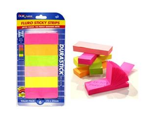 6pce Fluro Sticky Notes - Coloured - 100pce Each Book 75x25mm