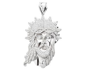925 Iced Out Sterling Silver Pendant - SHINY JESUS - Silver