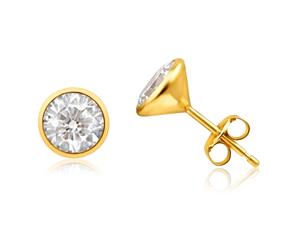 9ct Yellow Gold Cubic Zirconia 7mm Bezel Set Stud Earrings