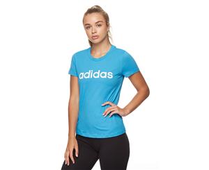 Adidas Women's Essentials Linear Slim Tee / T-Shirt / Tshirt - Cyan/White