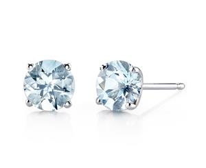 Aquamarine Earrings 14K White Gold 4 Prong Round 6 mm 1.4 ct NSJE18468